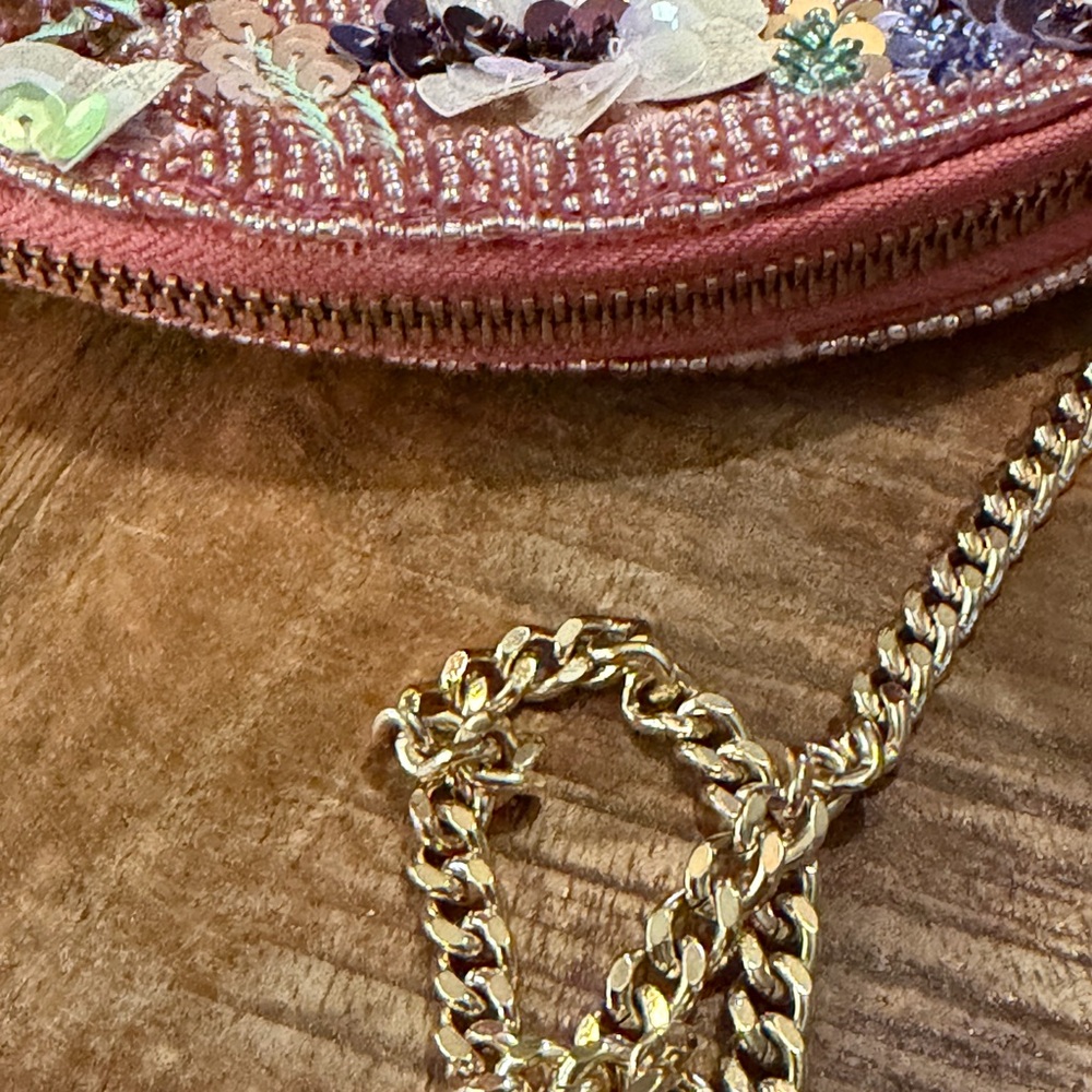 Anna Harlow Russo Anthropologie “A”Embellished Pouch Purse Beaded Gold Chain - Picture 7 of 9